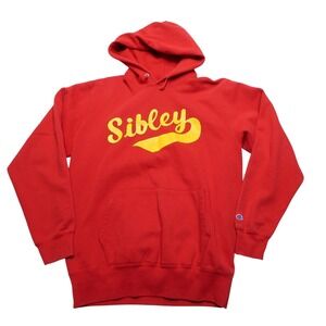 Vintage Champion Hoodie Mens XL Red Fleece Sibley Graphic Pullover Made USA 90s